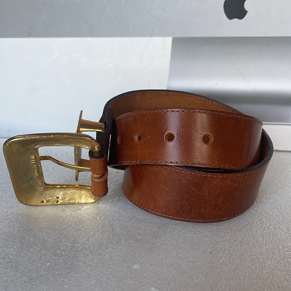Paulith 1160 Brown Leather Vintage Belt with Gold Accents - Picture 2 of 16